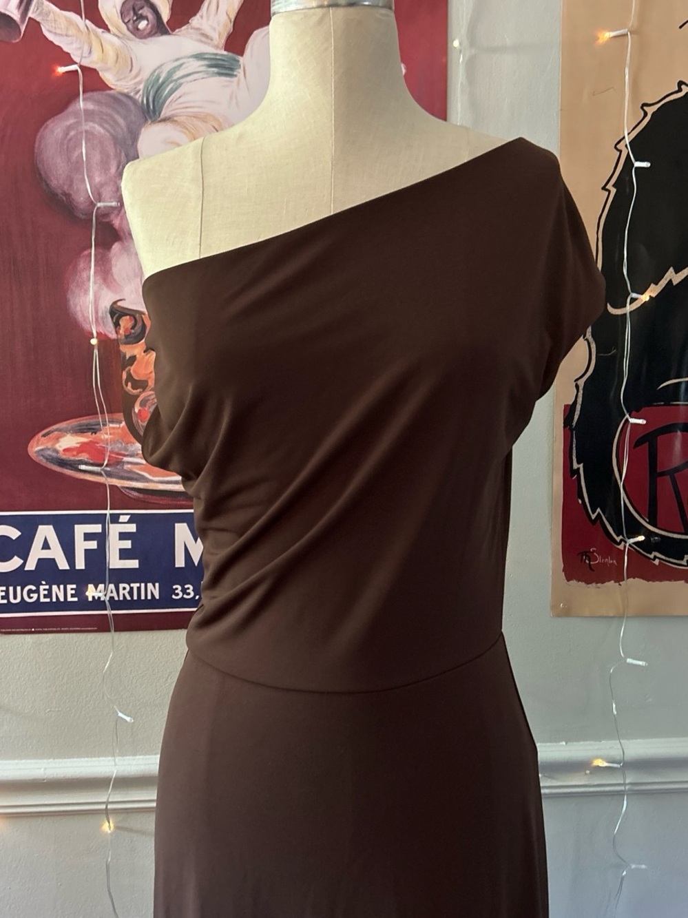 Old Navy brown evening maxi dress with asymmetrical sleeves stretchy size M tall